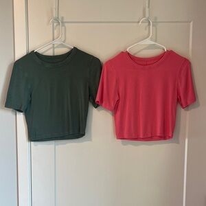 Lululemon set of Green and Pink Cropped Soft T-Shirts